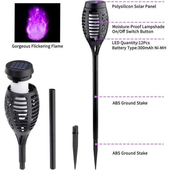Purple Halloween Pathway Lights with Flickering Flame, 12Pack Solar Lights - Picture 6 of 7